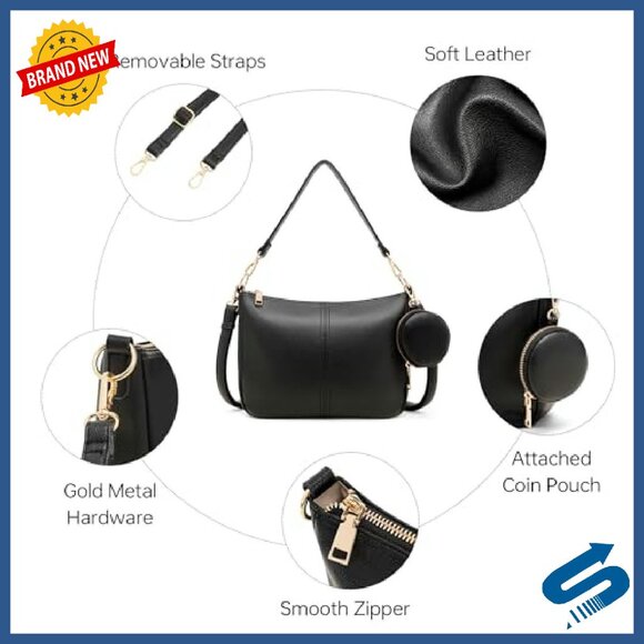 Vegan Leather Crossbody Bag with Detachable Straps, Compact Tote Purse - Picture 5 of 8